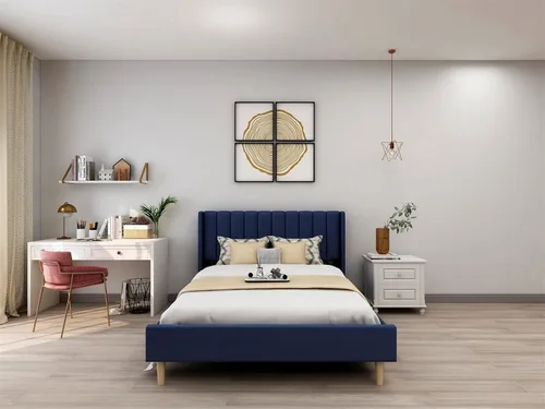 Miniatura 10 de Upholstered Bed Frame with Wingback Headboard and Wood Slats (Beige-Linen, Twin)