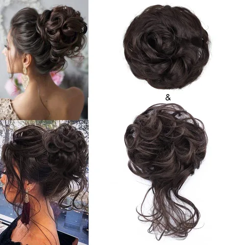 Miniatura 29 de KETHBE Moño desordenado, extensión de moños de pelo despeinado, banda elástica para el cabello, moño rizado para mujeres (negro)