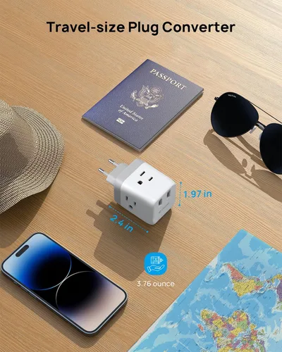 Miniatura 5 de TROND Adaptador de enchufe de viaje europeo - Convertidor de adaptador de corriente internacional para Europa con 3 tomacorrientes 2 USB, adaptador