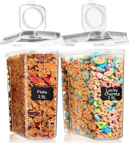 Miniatura 10 de Shazo Paquete de 2 recipientes pequeños herméticos para cereales con tapas, perfecto para ahorrar espacio, sin BPA, organización de despensa