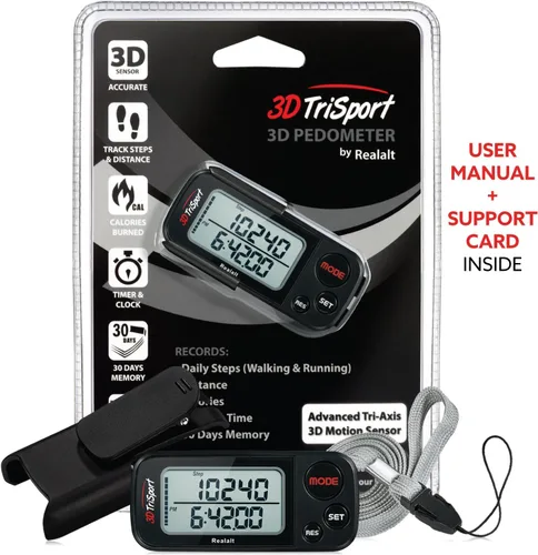 Miniatura 7 de Realalt 3DTriSport 3D Walking Pedometer with Clip & Strap, Accurate Step Counter with 30-Day Memory, Distance in Miles/KM with Large Display Perfect