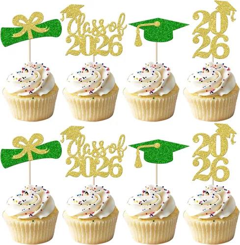 Miniatura 45 de Paquete de 24 adornos para cupcakes de clase 2025 con purpurina 2025 para diploma de graduación 2025 para cupcakes temáticos de graduación 2025