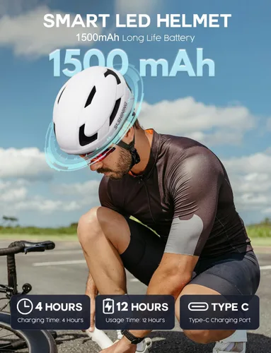Miniatura 4 de Casco de bicicleta con luz – Casco de bicicleta con pantalla LED DIY para scooter, bicicleta, monopatín – Casco de pantalla LED con patrones Blanco