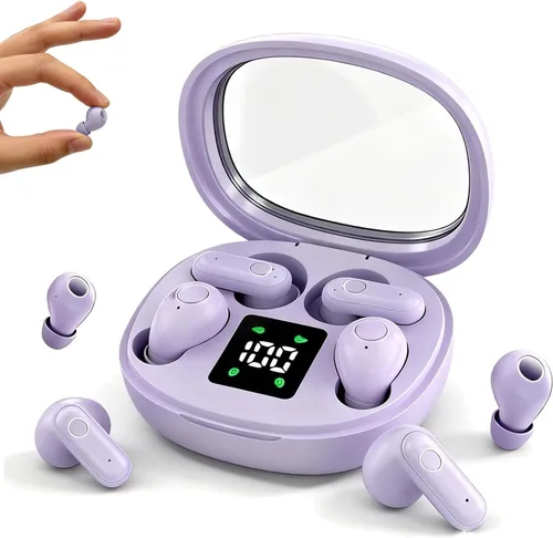 Xmenha Juego de mini auriculares invisibles pequeños para dormir, color morado, inalámbrico, Bluetooth, para orejas pequeñas, canales de lado,