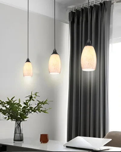Miniatura 6 de karyfine Luces colgantes de vidrio de leche para isla de cocina, mini colgante de cristal, lámpara de cristal con cable ajustable negro para cocina