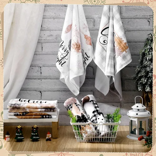 Miniatura 2 de FuWeave 6 piezas de toallas de cocina de Navidad para granja, toallas de mano de invierno 21.26 x 14.17 pulgadas, toallas de cocina absorbentes