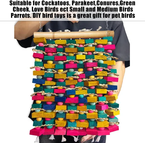 Miniatura 4 de Juguetes de pájaros extra grandes para guacamayos, bloques de madera multicolor juguete para masticar pájaros, jaula de loro, juguete de mordida