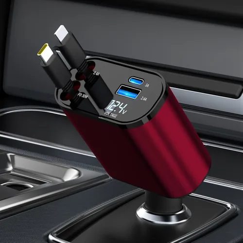 Miniatura 8 de Cargador de coche de carga rápida de 60W para iPhone, cargador de teléfono retráctil 4 en 1, artículos de viaje esenciales, regalos para mujeres