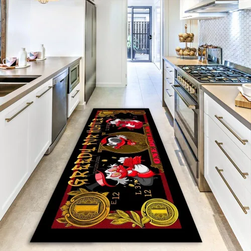 Miniatura 3 de JUST BREATHE Divertida alfombra con dinero de pato rojo de dibujos animados, billete de un dólar, alfombra de corredor negra dorada para hombres