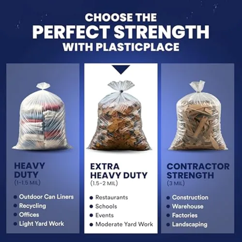 Miniatura 6 de Plasticplace - Bolsas de basura W55LDC2 de 55-60 galones │ 2 mil │ Revestimientos transparentes para cubos de basura resistentes │ 38 x 58 pulgadas