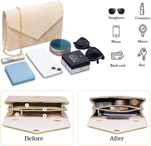Miniatura 5 de Larcenciel Elegante bolso de mano de ante para mujer, bolso formal de noche y cadena para fiesta, boda, cóctel, baile de graduación