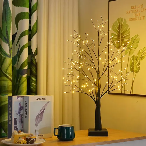 Miniatura 11 de 144 luces LED de árbol de abedul con control remoto, lámpara de árbol artificial con temporizador, árbol iluminado parpadeante, 3 AA o USB, árbol