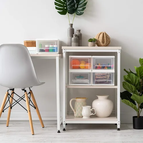 Miniatura 7 de IRIS USA SD-22 - Cajón apilable de plástico, paquete de 4 organizadores de almacenamiento, 7 cuartos de galón, color blanco, 4