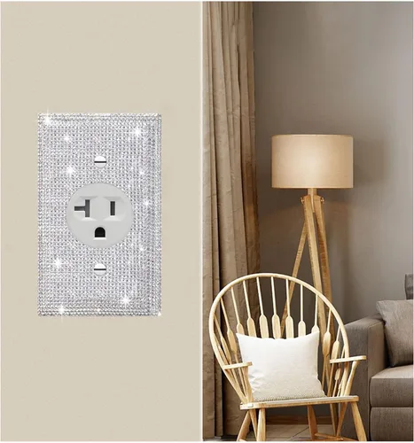 Miniatura 4 de Placas de pared brillantes de diamantes de imitación plateados, cubierta decorativa para interruptor de luz, placa de salida redonda única Diamantes
