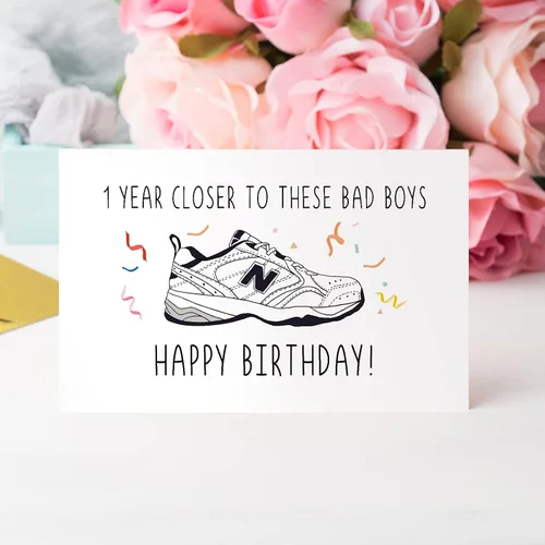 Miniatura 7 de Qiliji Tarjeta de cumpleaños de zapatos divertidos para papá, tarjeta de feliz cumpleaños para él, tarjeta de cumpleaños de New Balance Shoes