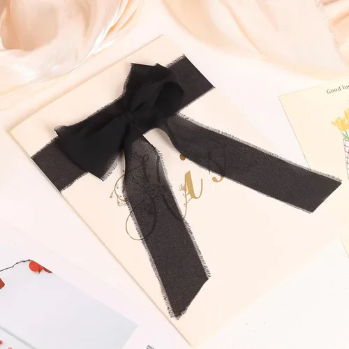 Miniatura 4 de 3 rollos de cinta de gasa con flecos hecha a mano, de chifón, color negro, de 1.5 pulgadas de ancho x 7 yardas de largo, cinta estilo seda