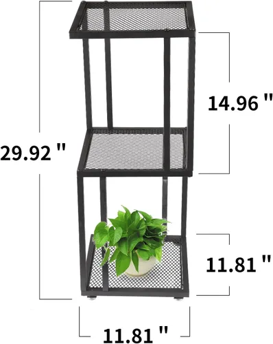 Miniatura 5 de Soporte para plantas de interior de 29 pulgadas, esquina de 3 niveles con estante de malla de metal resistente, moderno soporte decorativo