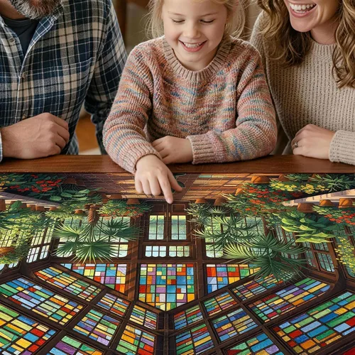 Miniatura 6 de Rompecabezas para adultos de 1000 piezas, rompecabezas de invernadero de vidrieras con arte en papel, divertido y difícil rompecabezas de flores