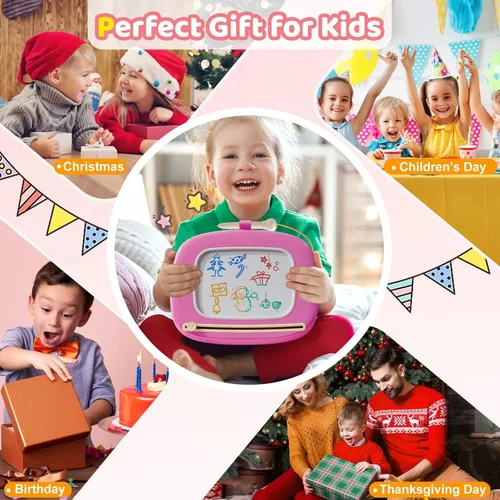 Miniatura 6 de Kikidex Juguetes para niños pequeños de 1 a 3 años, tablero magnético resistente, reutilizable, sin ensuciar, juguetes educativos de aprendizaje Rosa