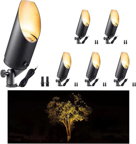 Miniatura 44 de Gardenreet Focos de paisaje de latón de bajo voltaje, luz LED para exteriores de 12 V, luces con cable IP65 impermeables, bronce antiguo