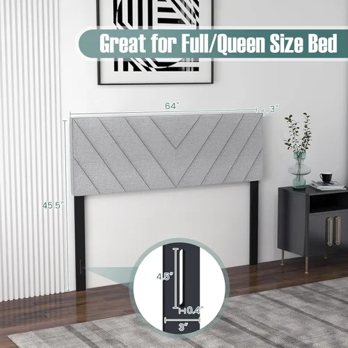 Miniatura 3 de Giantex Cabecero tapizado de lino para marco de cama Full y Queen, cabecero capitonado con botones de ancho ajustable solamente con patas de madera