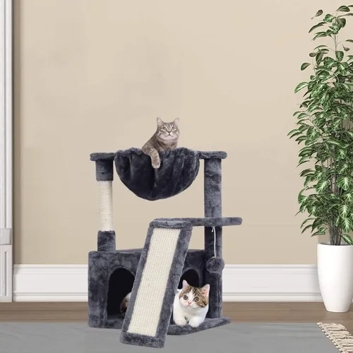 Miniatura 5 de SYANDLVY Árbol de gato de 23.62 pulgadas para gatos grandes de interior, torre para gatos con postes rascadores y tabla, muebles modernos de cama
