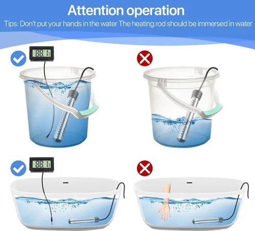 Miniatura 5 de Calentador de agua de inmersión de 2000 W con protector 304 SS calienta rápidamente hasta 5 galones de agua en minutos, calentador de agua portátil