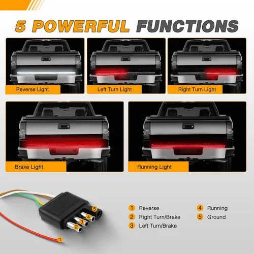 Miniatura 3 de GOOACC - Tira de luz para portón trasero de camioneta de 48"/49", 5 funciones, 90 LED rojo/blanco de una sola fila, iluminación trasera universal