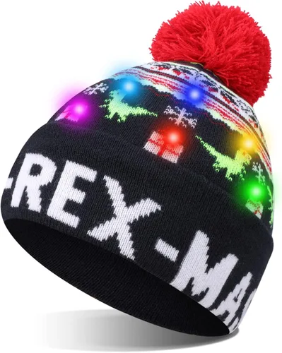 TAGVO LED Light Up Hat Beanie Knit Cap, Colorful LED Xmas Christmas Beanie