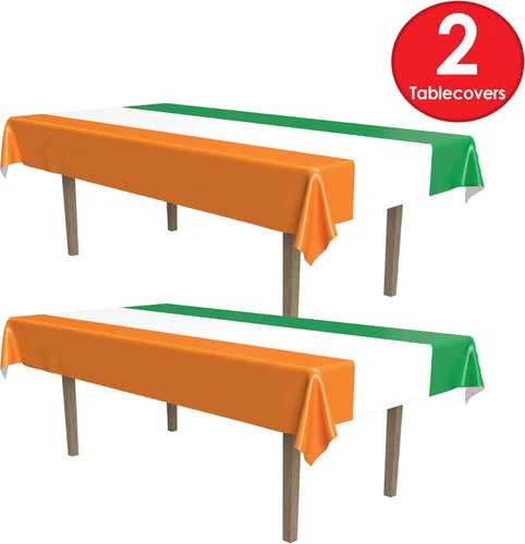 Miniatura 4 de Beistle Mantel irlandés, 54 x 108 pulgadas, 2 piezas, mantel de plástico, mantel rectangular, a rayas, día de San Patricio, decoraciones del día