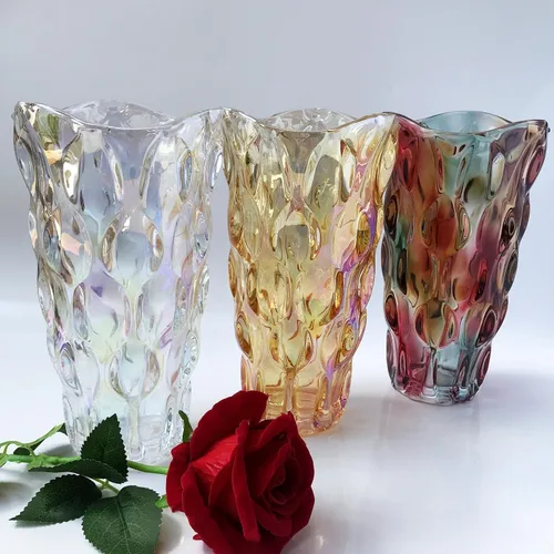 Miniatura 5 de Florero de Vidrio Pesado para Flores Engrosado 3.5 libras 9.5 pulgadas Jarrón Brillante Estilo Bohemio, para Centros de Mesa, Bodas, Decoración