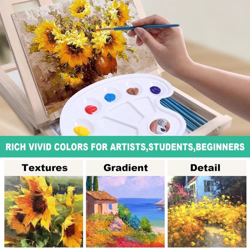 Miniatura 6 de Juego de pintura acrílica de 54 piezas con soporte de caballete de mesa, suministros completos de pintura para principiantes con pinturas acrílicas