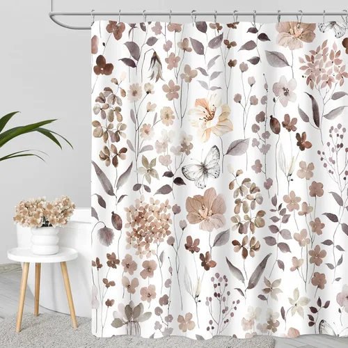 Miniatura 42 de MAYZUS Cortina de ducha con flores azules acuáticas, lindas cortinas de tela con flores para baño, juego de cortinas de tela de aguamarina