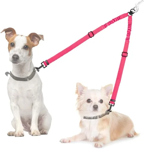 Miniatura 12 de AUTOWT Correa doble para perros, sin enredos, rotación giratoria de 360°, reflectante, con extensión de bungee, divisor para dos perros, cómoda