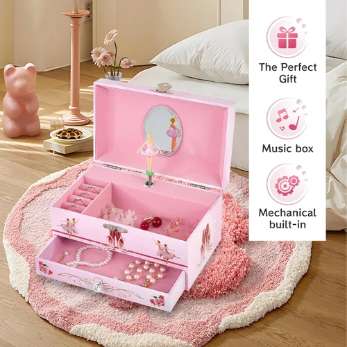 Miniatura 2 de Joyero musical de bailarina clásica con cajón y bailarina, regalos para niñas para almacenamiento de joyas, caja de música para niñas de 3 a 12 años