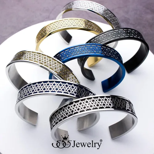 Miniatura 7 de 555Jewelry Exclusiva pulsera de acero inoxidable con diseño de estrella de David para hombre