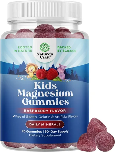 Miniatura 11 de Gomitas de magnesio para niños, suplemento relajante de citrato de magnesio con sabor a frambuesa, suplemento de magnesio calmante para la salud