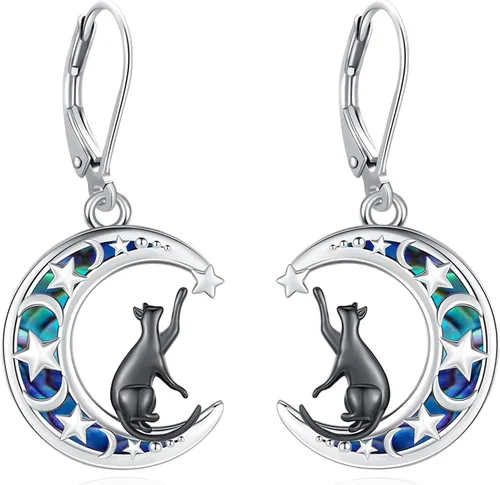 Miniatura 252 de Aretes colgantes de plata de ley con diseño de árbol de la vida, flor, abeja, animales, gato, colibrí, piedra lunar, turquesa, aretes con cierre