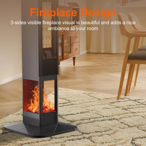 Miniatura 4 de Uthfy Calentadores de espacio eléctricos de 32 pulgadas para uso en interiores con llama, 4 modos, control remoto, termostato, oscilación