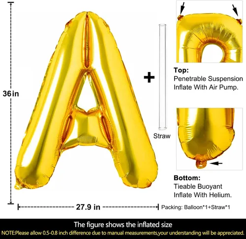 Miniatura 2 de Lovoir Globos dorados grandes de 40 pulgadas con la letra A de gran tamaño, globo de helio de aluminio de Mylar para decoración de fiesta de Letra