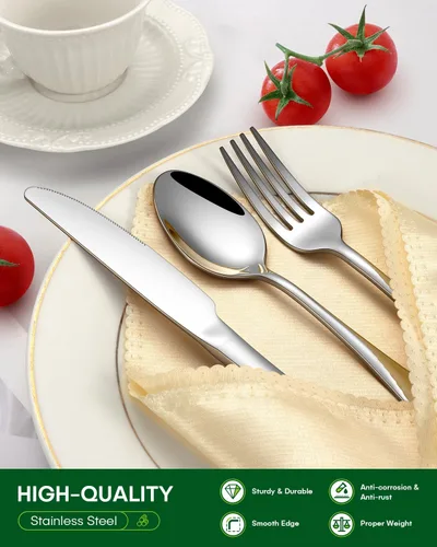 Miniatura 3 de PHILIPALA Juego de 20 piezas de cubiertos de acero inoxidable, juego de cubiertos para 4, cubiertos de acero inoxidable de grado alimenticio