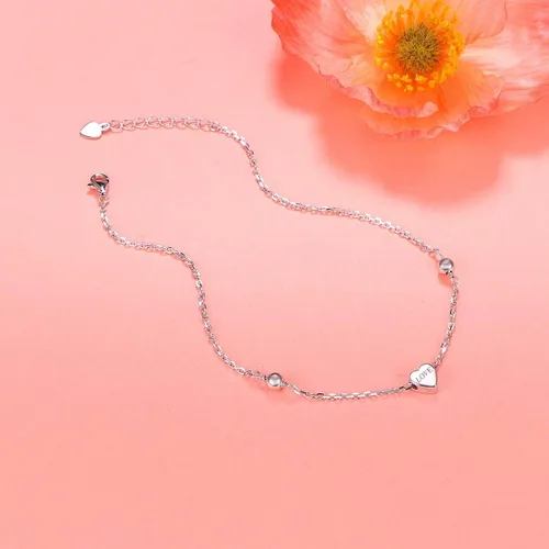 Miniatura 3 de Ladytree Tobillera para mujer de plata de ley 925 ajustable con cuentas de corazón y circonita cúbica
