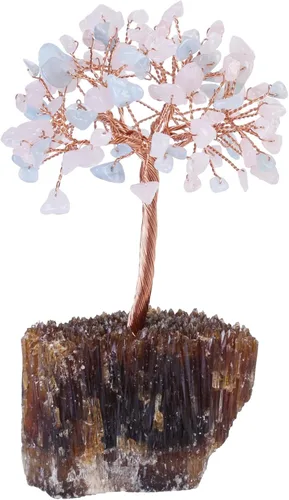 Miniatura 11 de mookaitedecor Árbol de cristal de peridoto natural sobre base de racimo de calcita ámbar, adorno de árbol de dinero de Feng Shui para decoración