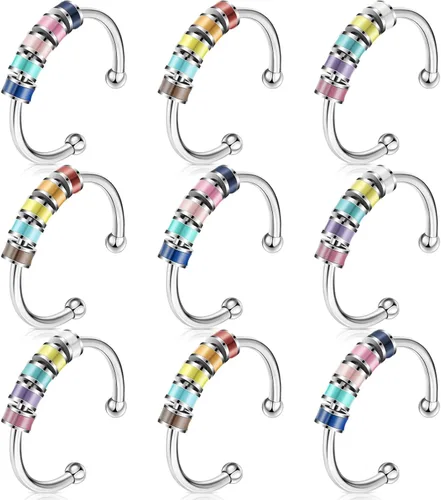 9 piezas de anillos giratorios para mujer, anillo giratorio ajustable de plata abierta con cuentas de colores para hija y niñas, regalo de joyería
