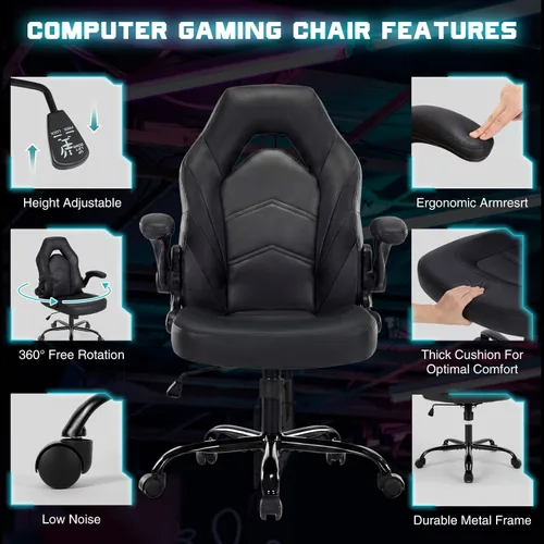 Miniatura 6 de DUMOS Silla ergonómica para juegos de computadora, escritorio de oficina en casa con soporte lumbar de piel sintética, juego de video grande y alto