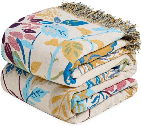 Miniatura 41 de Manta Decorativa Bohemia - Mantas Decorativas de Algodón 100% Suave y Transpirable, 50"x60" Colcha de Algodón Muselina Ligera de 4 Capas, Estampado