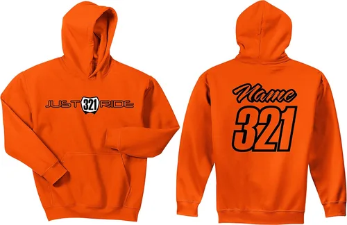 Miniatura 2 de Just Ride Sudadera con capucha de motocross, placa de matrícula, personalizable, color naranja