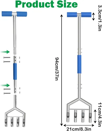 Miniatura 2 de Herramienta de aireación manual para césped, herramienta de aireación de césped con 4 dientes huecos, aireador de suelo de mano para el cuidado