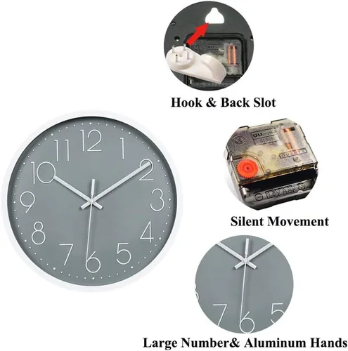 Miniatura 4 de Topkey Reloj de pared de 12 pulgadas silencioso sin tictac, reloj de pared redondo decorativo para sala de estar, dormitorio, cocina