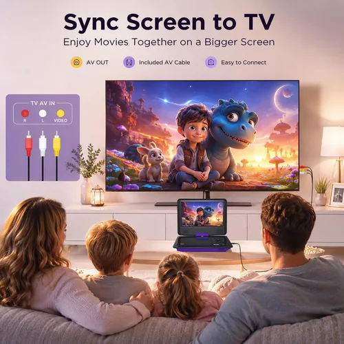 Miniatura 6 de SUNPIN Reproductor de DVD portátil de 11 pulgadas para automóvil y niños con pantalla giratoria HD de 9.5 pulgadas, batería recargable de 5 horas